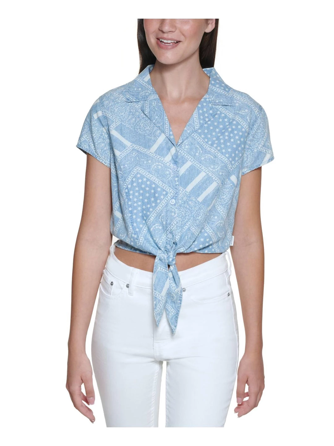 New ๐ Calvin Klein ๐ Jeans ๐ฉ Womens Printed Tie Hem Button-Down Top ๐ 3 New ๐ Calvin Klein ๐ Jeans ๐ฉ Womens Printed Tie Hem Button-Down Top ๐