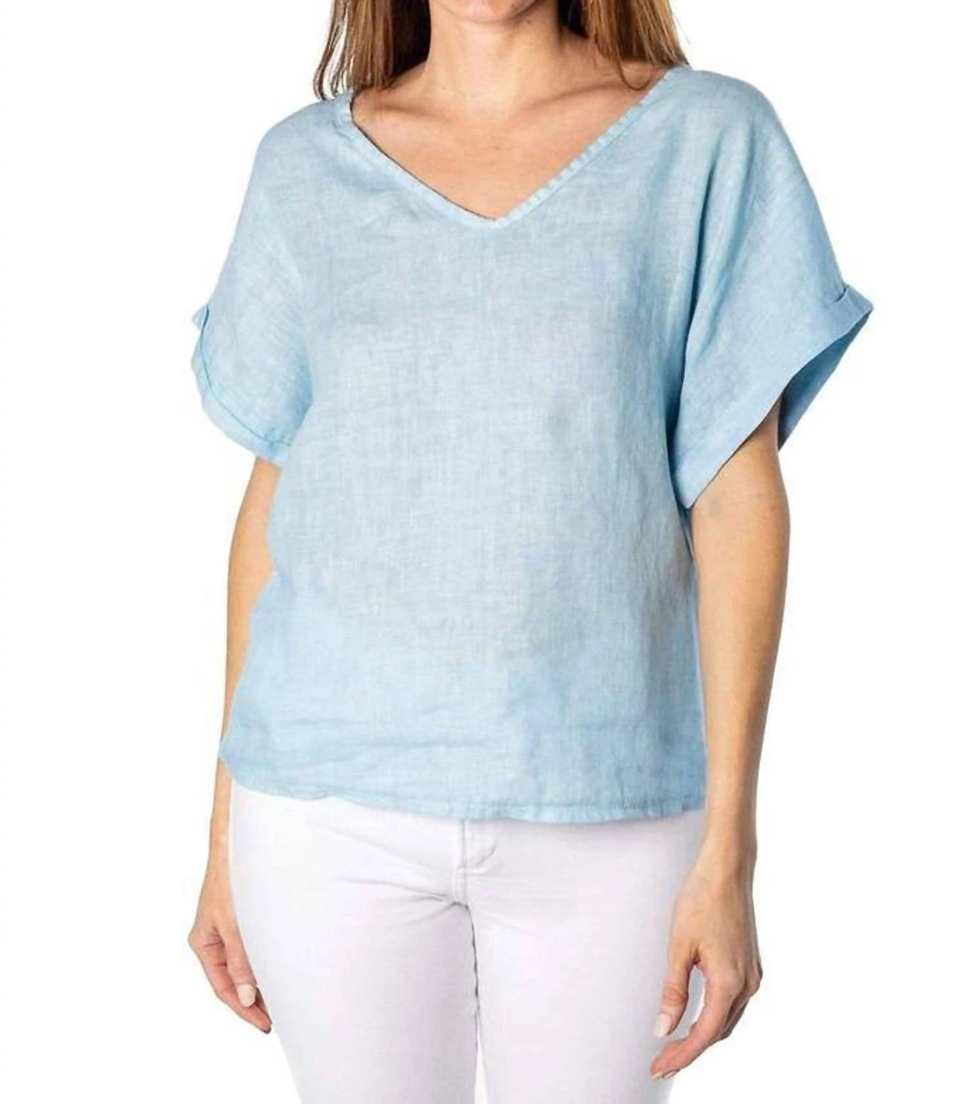 Wholesale 🛒 Sofia Collections Valerie Linen Top in Celeste - 👩 women 🎁 3 Wholesale 🛒 Sofia Collections Valerie Linen Top in Celeste - 👩 women 🎁